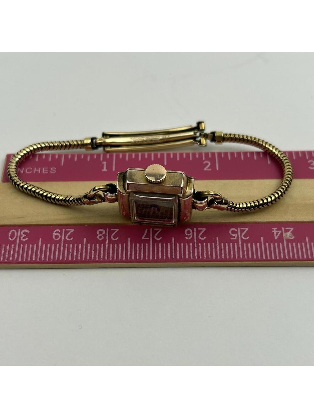 Vintage 1947 Bulova Ladies Watch 14K Gold Filled Square Art Deco - WORKING - Picture 14 of 16